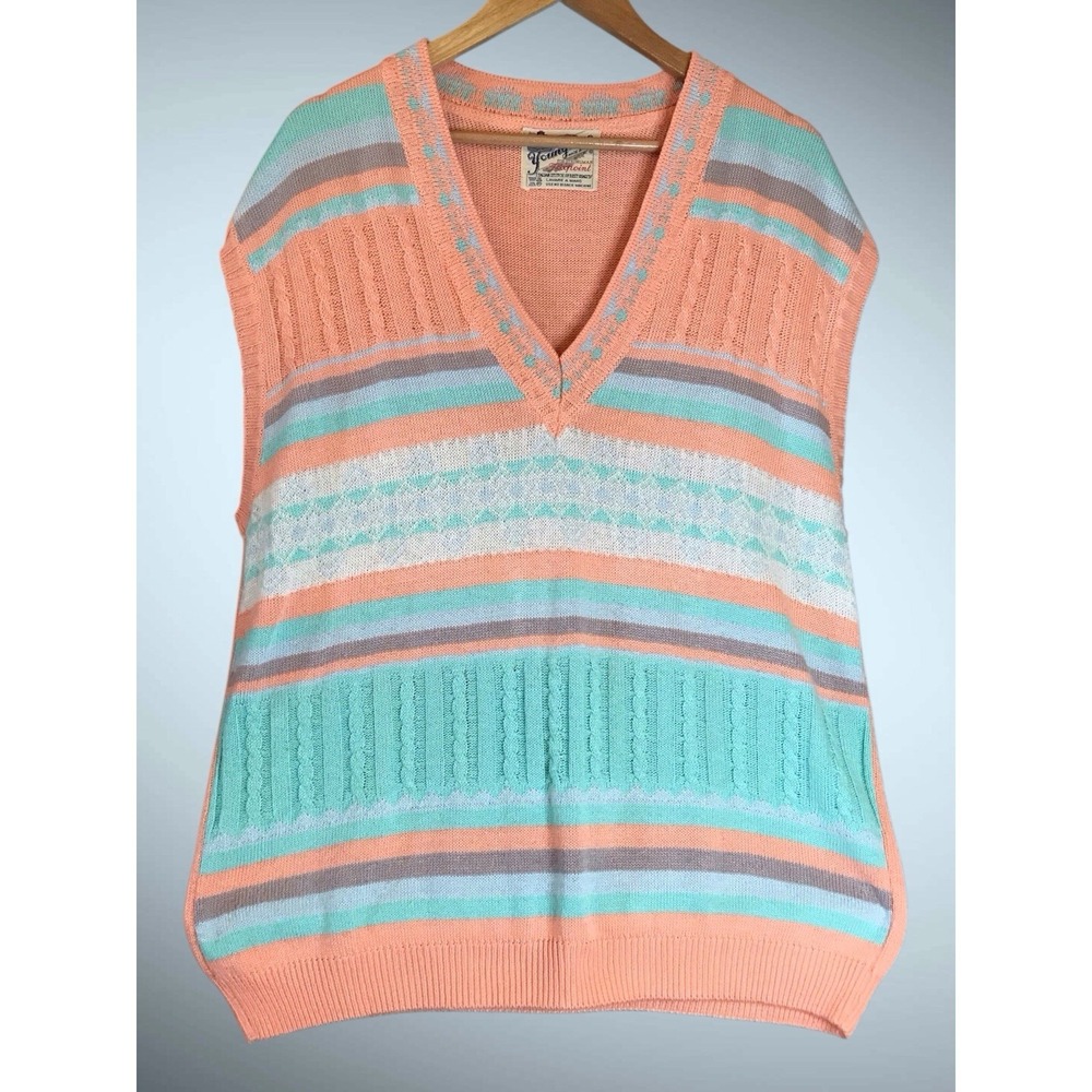 Vintage Young Line Foxpoint Vest Mens Sz 2x Striped Italian Knit Easter Spring